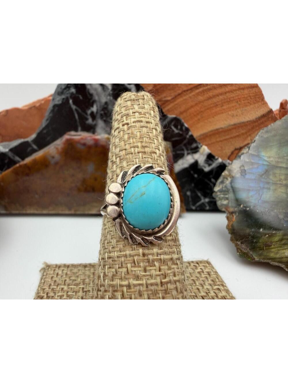 Vintage Round Turquoise Stone Sterling Silver Ring